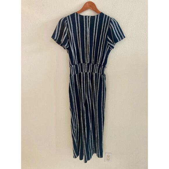 EUC Anthropologie Dolan Canovas Striped Cotton Blend Wide Leg Jumpsuit Navy S - Picture 12 of 15